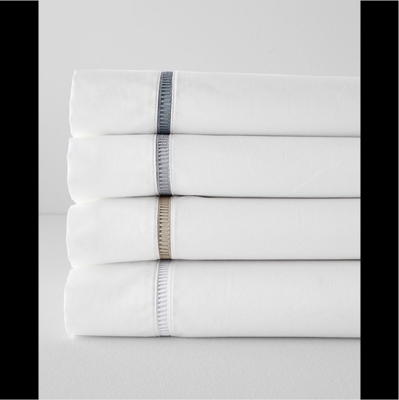 Garnet Hill Wrinkle-Resistant Embroidered Sateen Flat Sheet Queen White - Picture 2 of 5